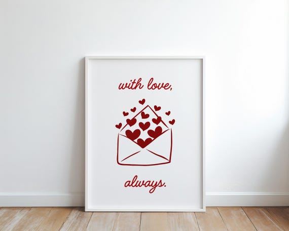 With Love Always Postage Print Trendy Red Envelope Wall Art Coquette Cute Dorm Room Or Gallery Decor