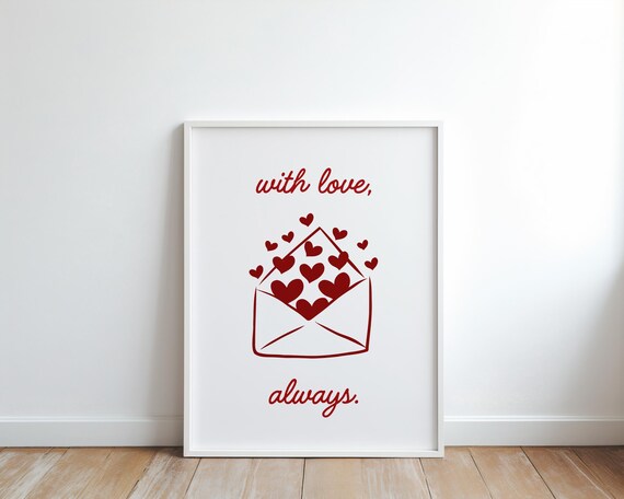 With Love Always Red Envelope Hearts Sweet Valentine Script Wall Poster