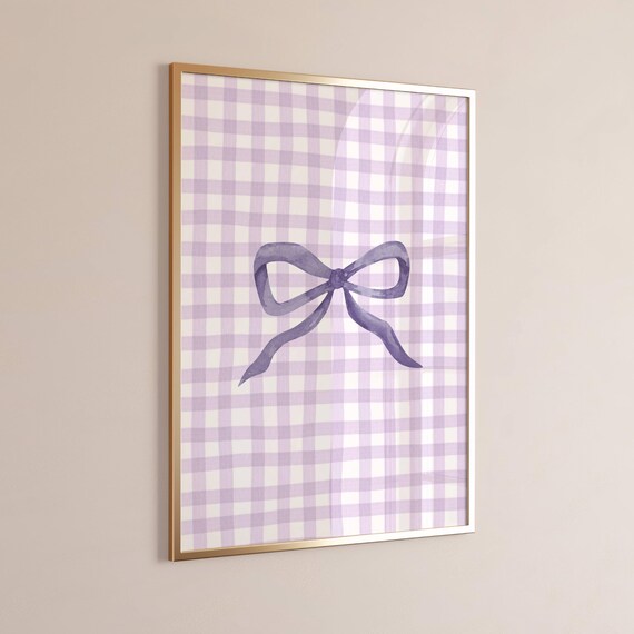 Lavender Gingham With Purple Bow Watercolor Coquette Bedroom Poster