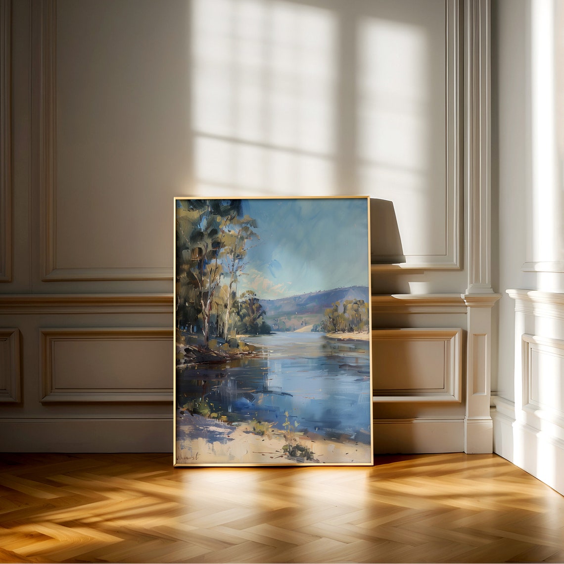 Sunlit Riverbank With Eucalyptus And Blue Reflections Poster - Image 2