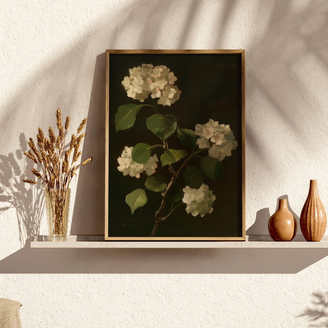 White Hydrangea Branch Dark Moody Botanical Floral Painting Poster - Image 3