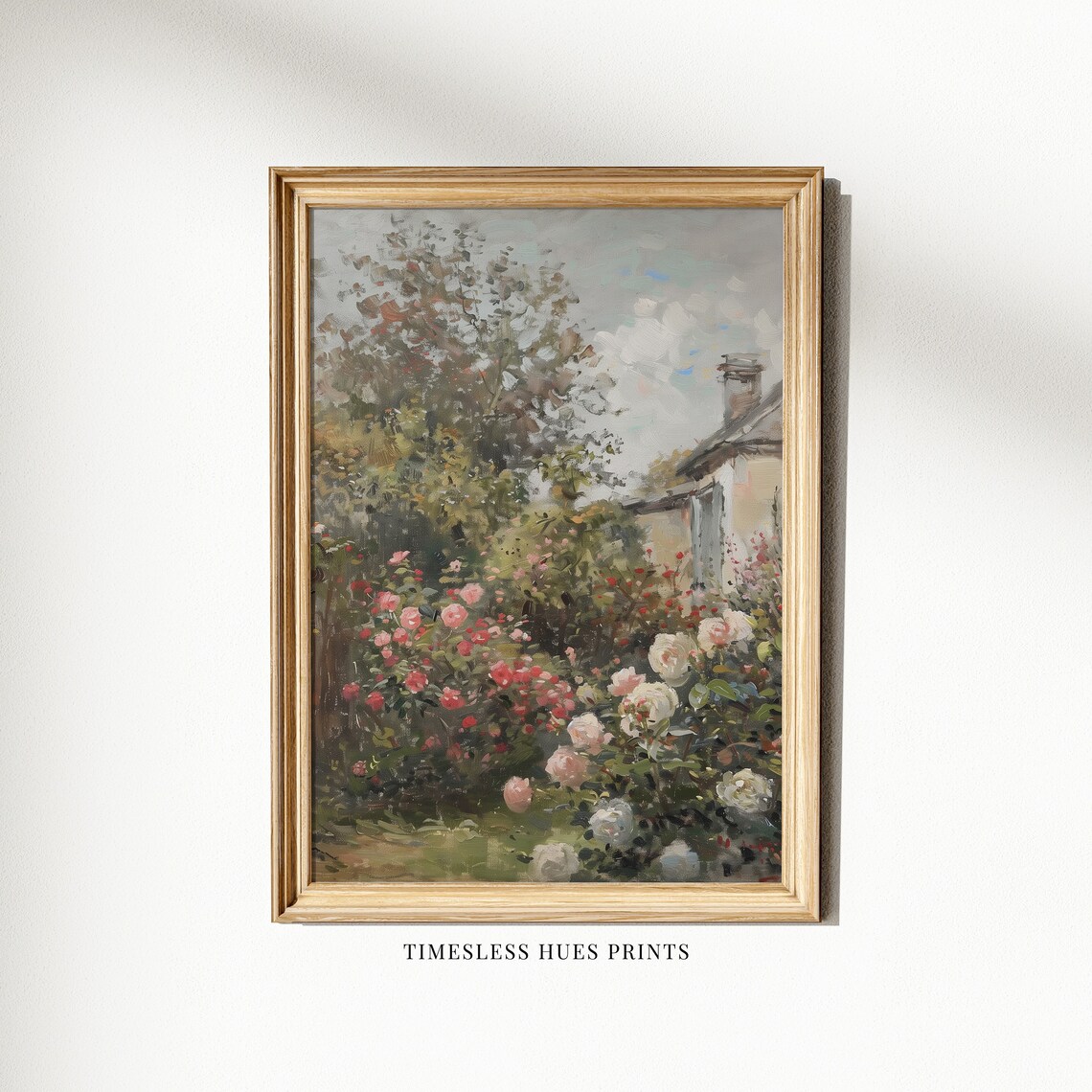 Cottage Garden Of Pink And White Roses Country House Vintage Poster