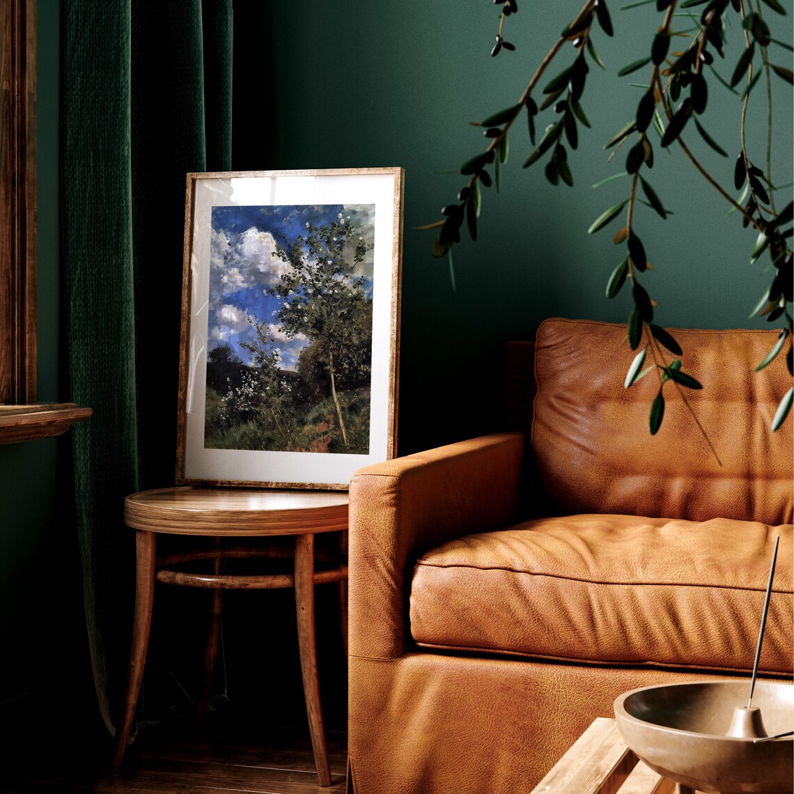 Dramatic Clouds Over Blossoming Tree In Green Meadow Impressionist Poster - Image 2
