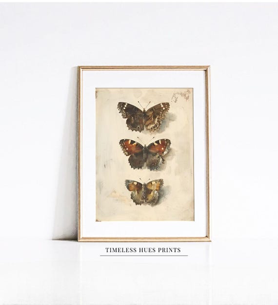 Vintage Boho Butterfly Art Print Butterfly Trio Art Insect Art Monarch Butterflies Moth Wall Art Nature Art