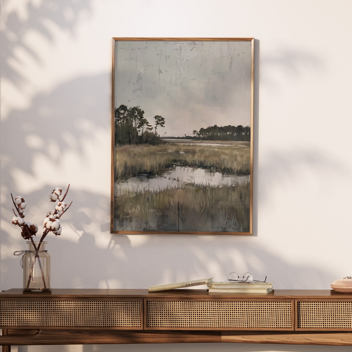 Misty Gray Marsh Wetland Still Water Moody Tranquil Neutral Poster - Image 2