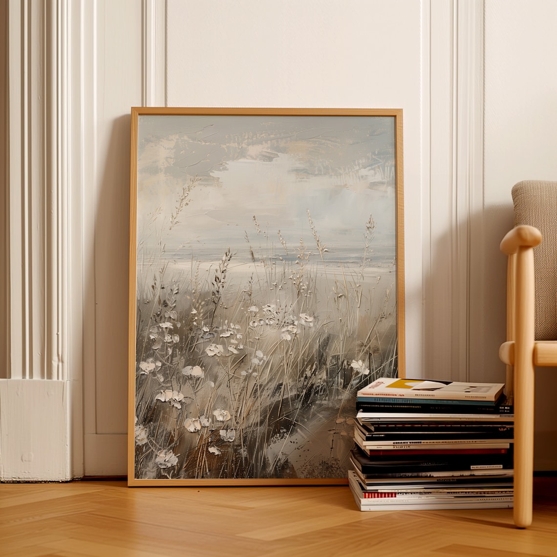 Soft Neutral Wildflower Field Hazy Meadows Beige Watercolor Landscape Poster - Image 3