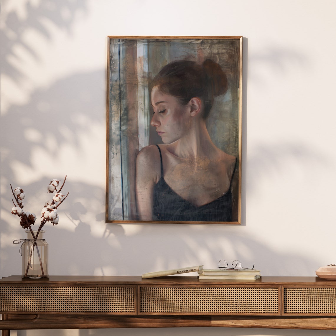 Pensive Young Woman Portrait Looking Away Painterly Oil Poster - Image 3