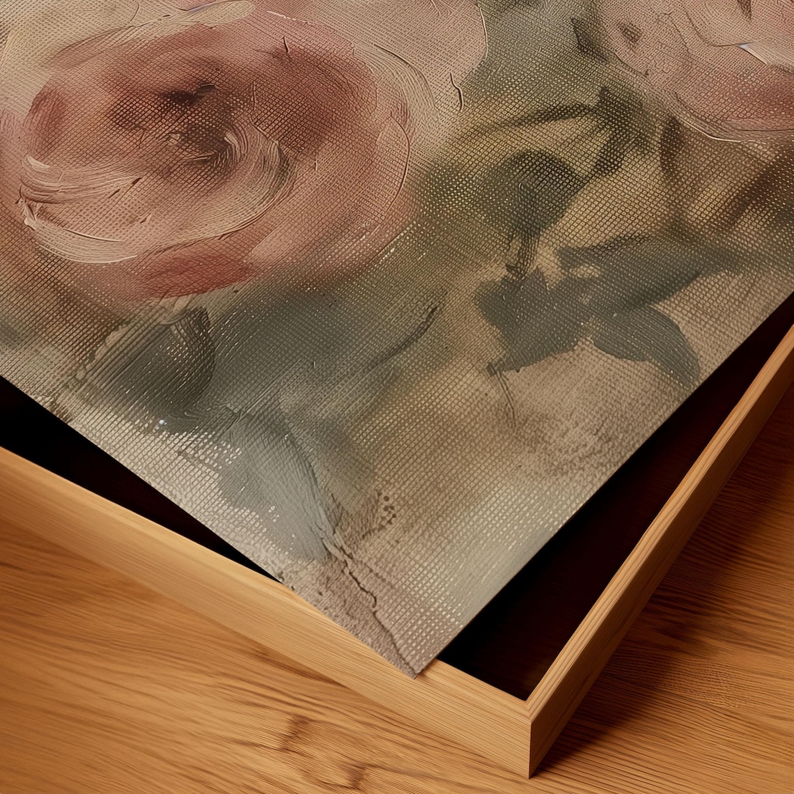 Muted Pink Rose Blooms Soft Vintage Floral Botanical Oil Poster - Image 3