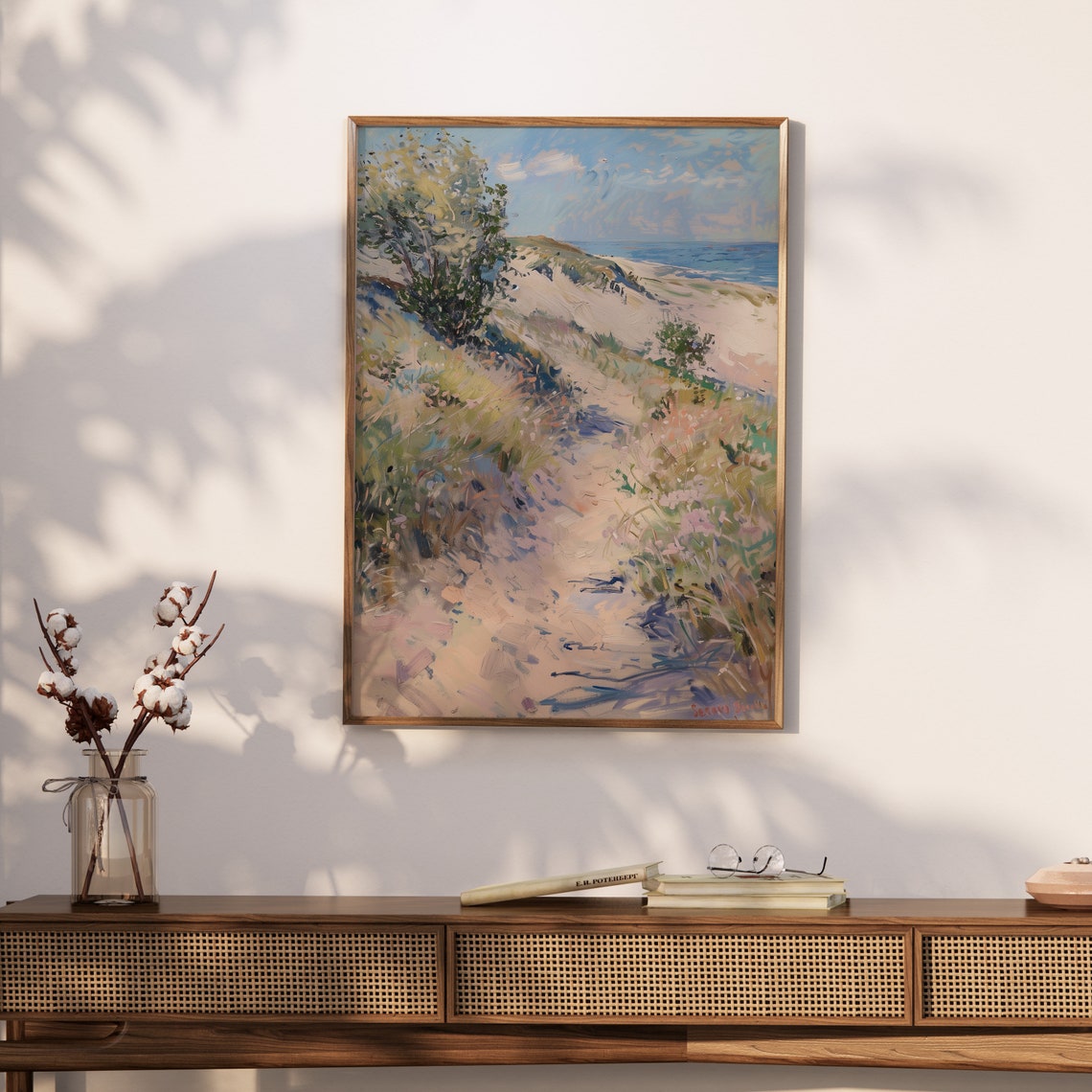 Sunlit Sandy Beach Path Through Dune Grass Pastel Coastal Poster - Image 2