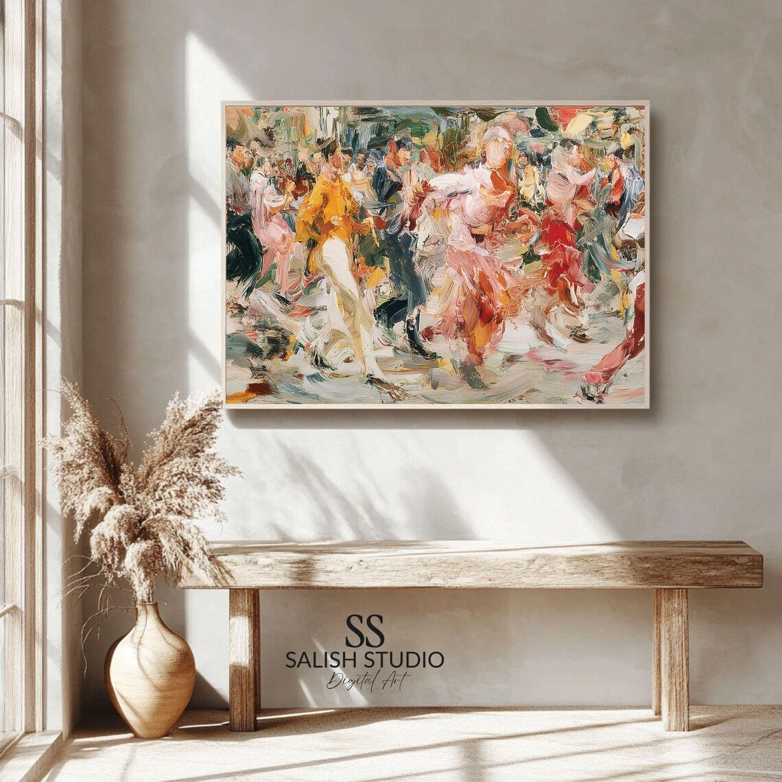 Abstract Crowd Dancers Bold Mixed Media Impasto Colorful Boho Art Poster