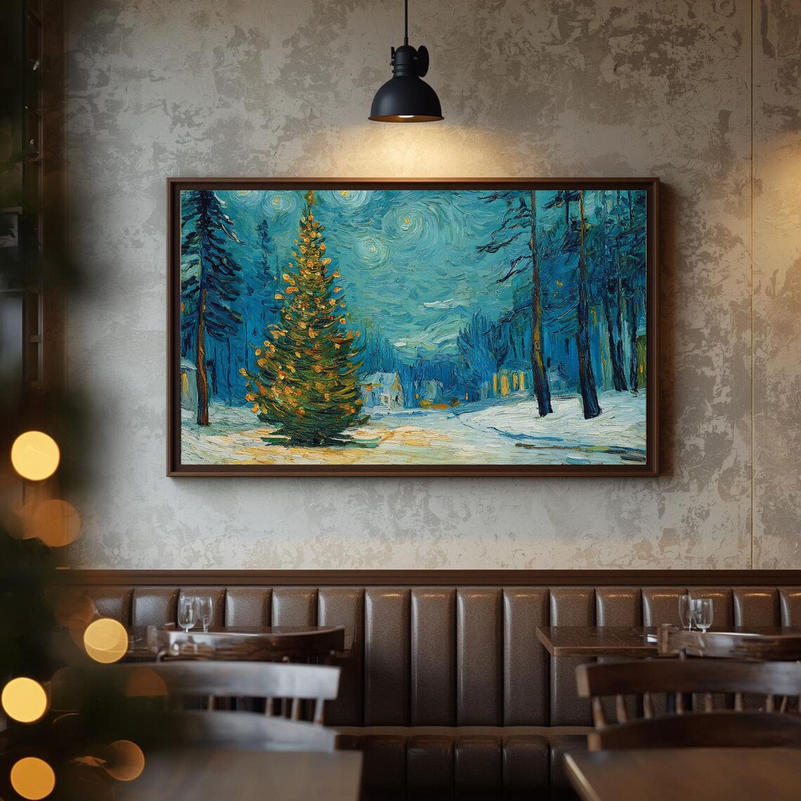Starry Night Style Christmas Tree Snowy Forest Holiday Poster