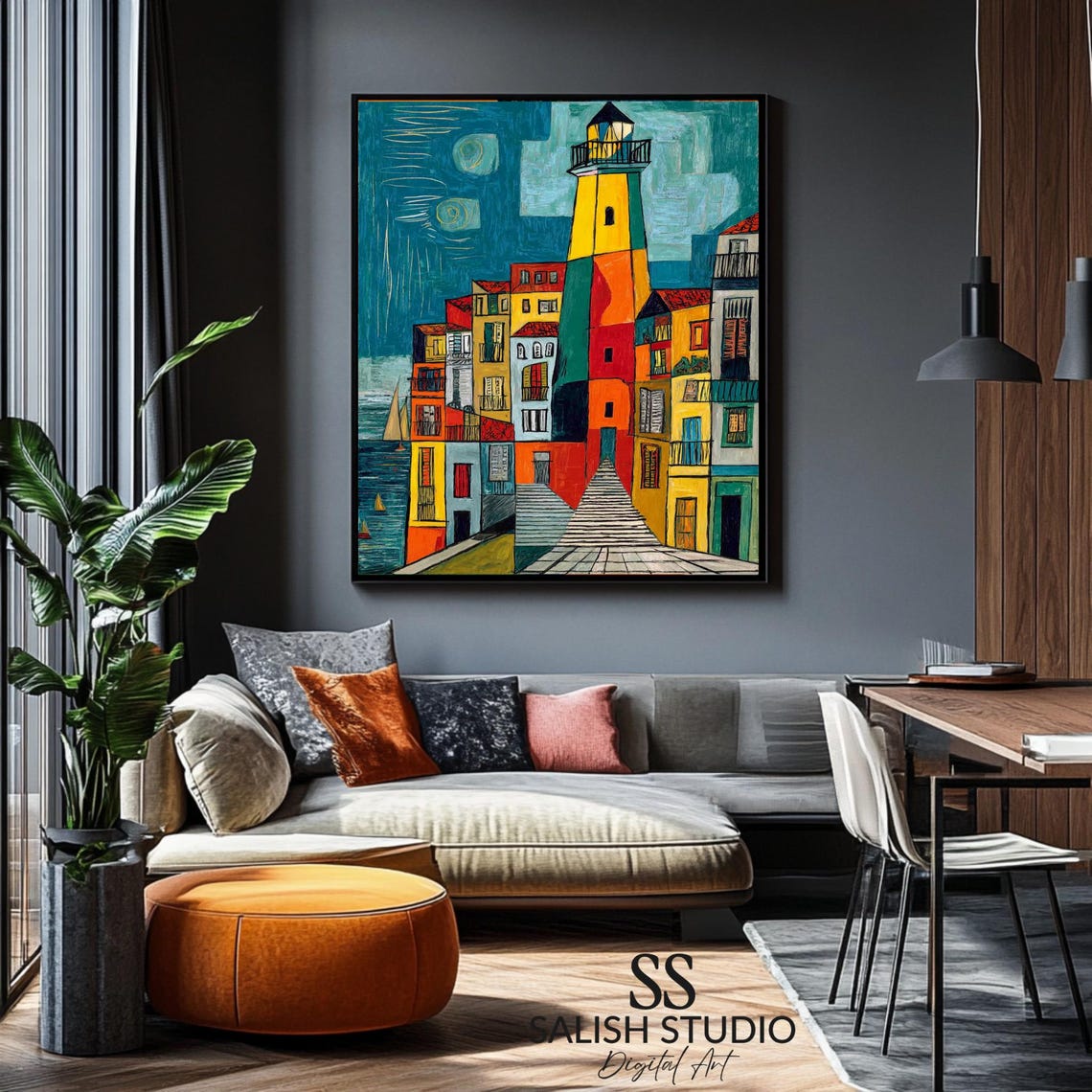 Colorful Cityscape Art Print Modern Tower Scene