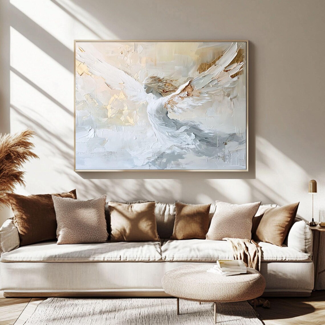 Graceful Angel Golden Wings Abstract Painting Style Art Poster