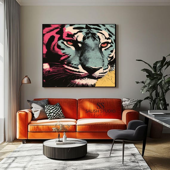 Bold Tiger Portrait Print Pop Art Neon Colors
