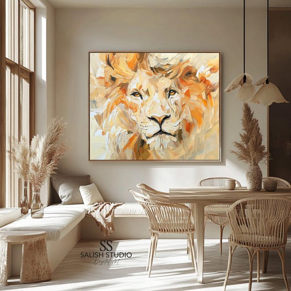 Warm Acrylic Lion Portrait Earthy Safari Wall Art