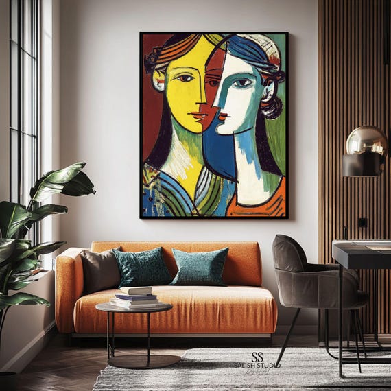 Cubist Female Portrait Art Print Picasso Style Midcentury Modern