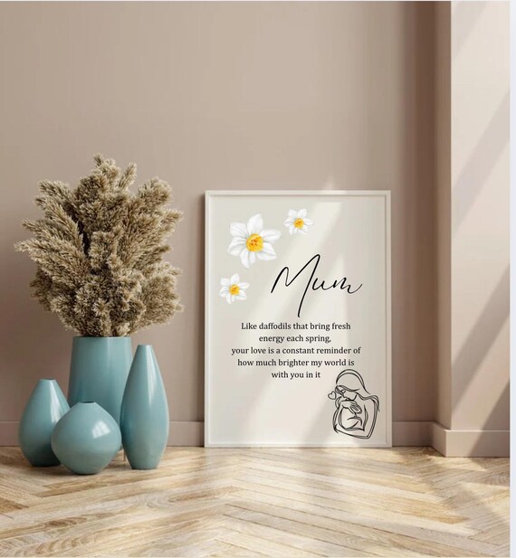 Mum Daffodil Love Poem Minimalist Mothers Day Gift Art Poster