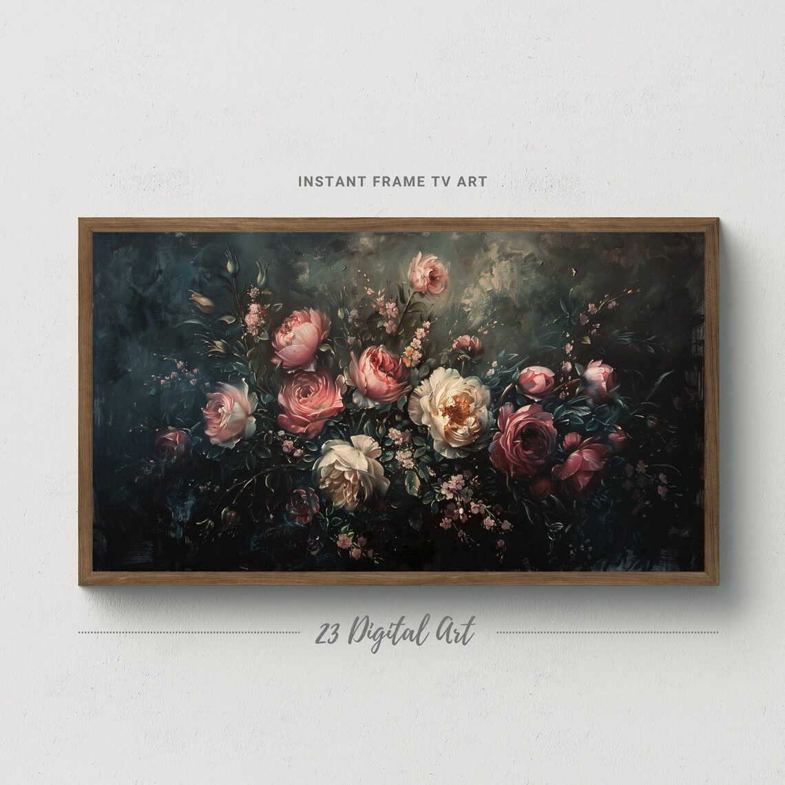 Blush Pink Roses Dark Moody Vintage Floral Still Life Frame TV Poster