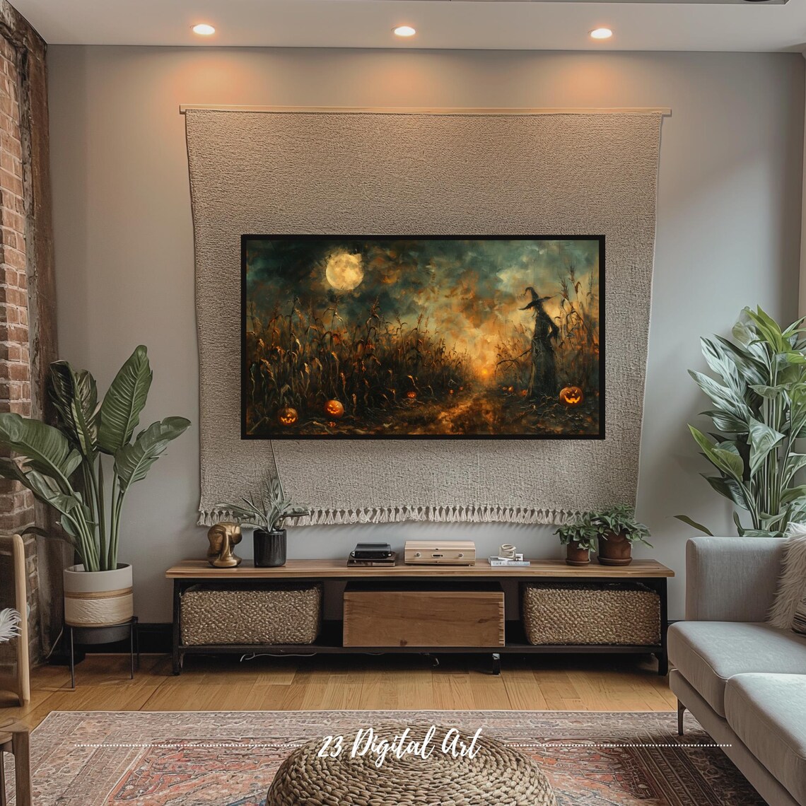 Haunted Corn Field Full Moon Witch Jack-o-Lanterns Spooky Halloween Art Poster - Image 6