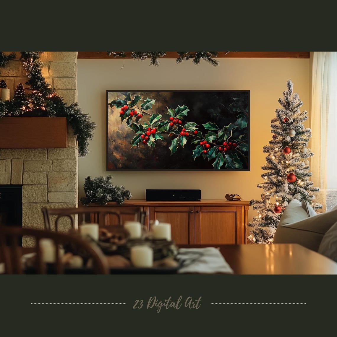 Frame Tv Art Beautiful Holly Berry Christmas Tv Screensaver Rustic Holiday Holly Xmas Tv Art Neutral Farmhouse Winter Art 150 - Image 5