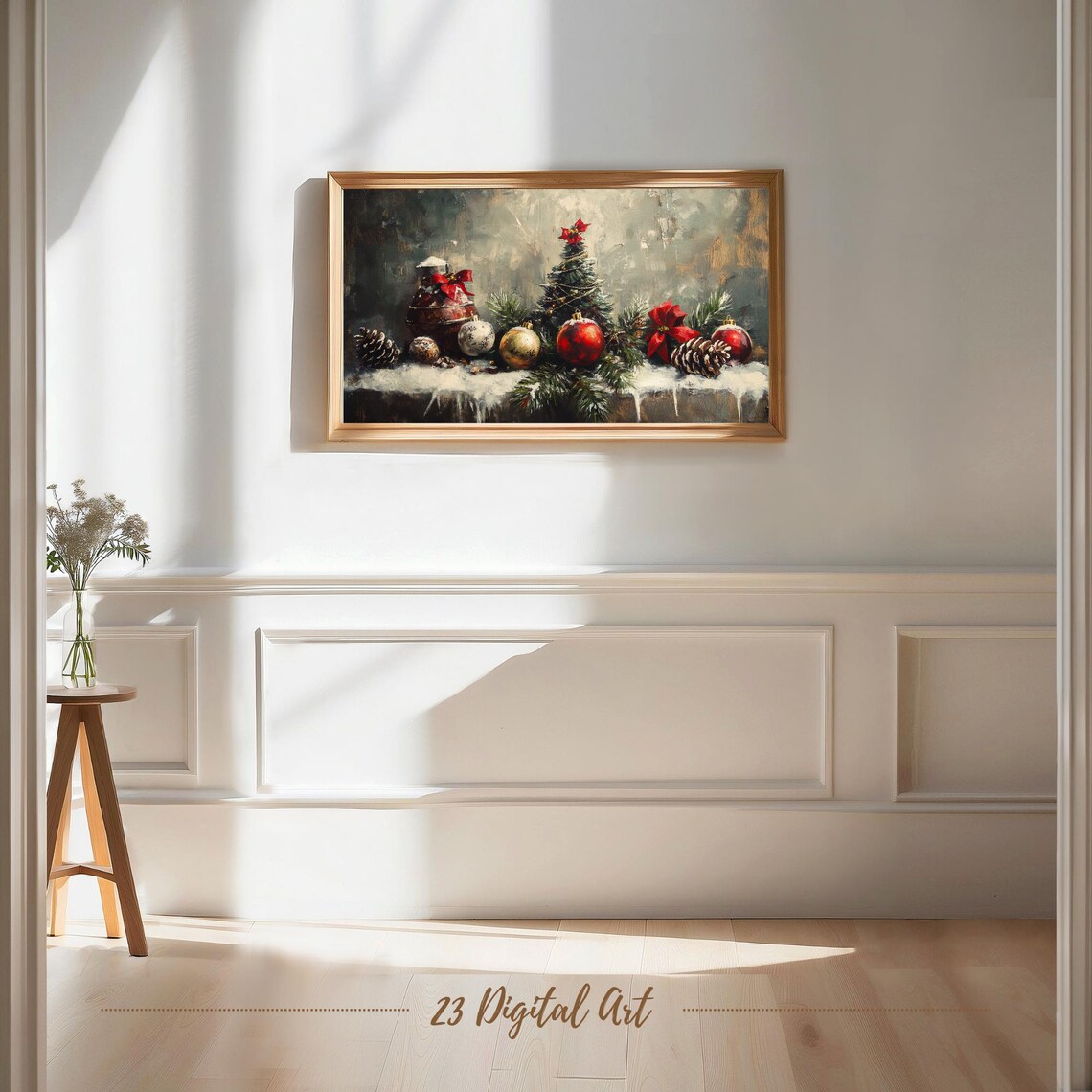 Frame Tv Art Beautiful Christmas Decoration Tv Screensaver Rustic Holiday Holly Xmas Tv Art Neutral Farmhouse Winter Art 154 - Image 7