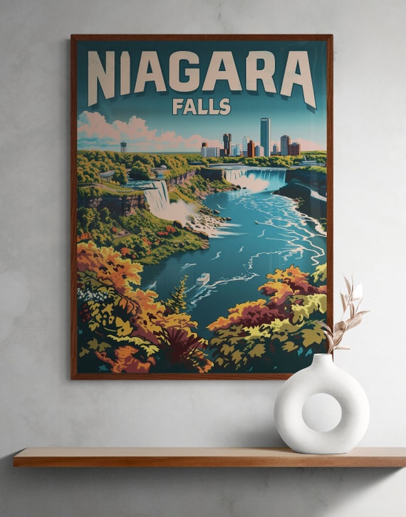 Niagara Falls Poster Vibrant Vintage Art Print Travel Souvenir Unique Wall Art Gift