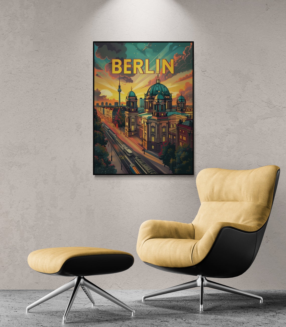 Berlin Cathedral Sunset River Boat Retro Germany Travel Poster - Image 3