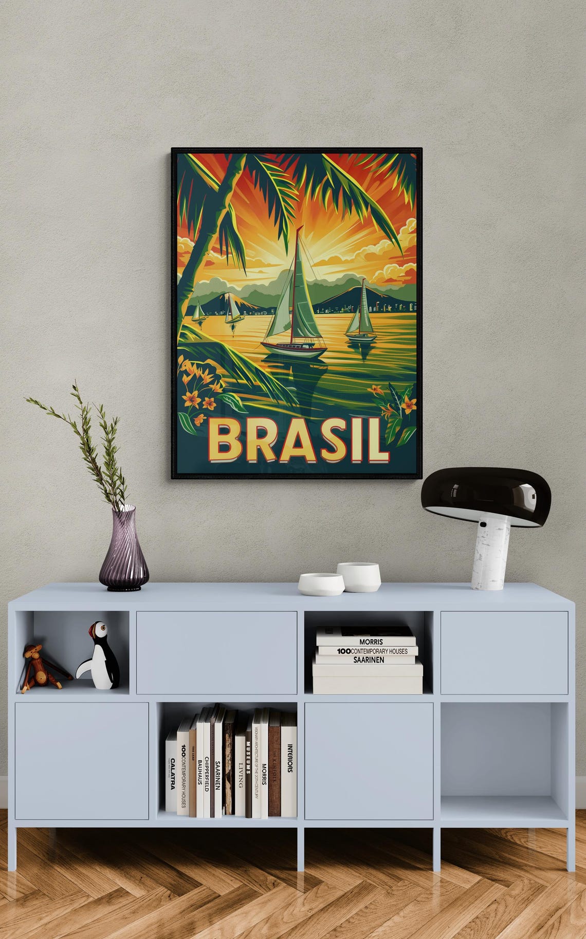 Brasil Tropical Sunset with Sailboats and Palm Trees Travel Poster - Image 4