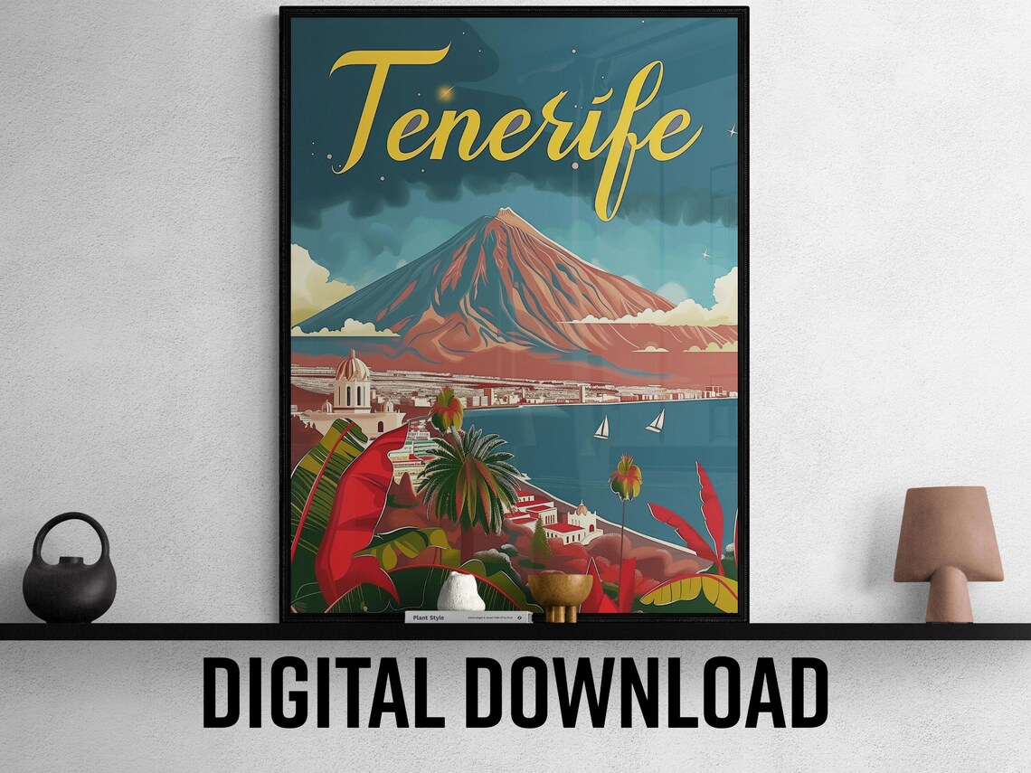 Tenerife Canary Islands Mount Teide Coast Vintage Travel Poster
