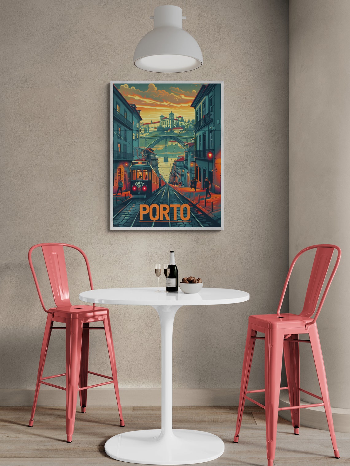 Porto Tram Night Street Douro Sunset Vintage Portugal Poster Art - Image 3