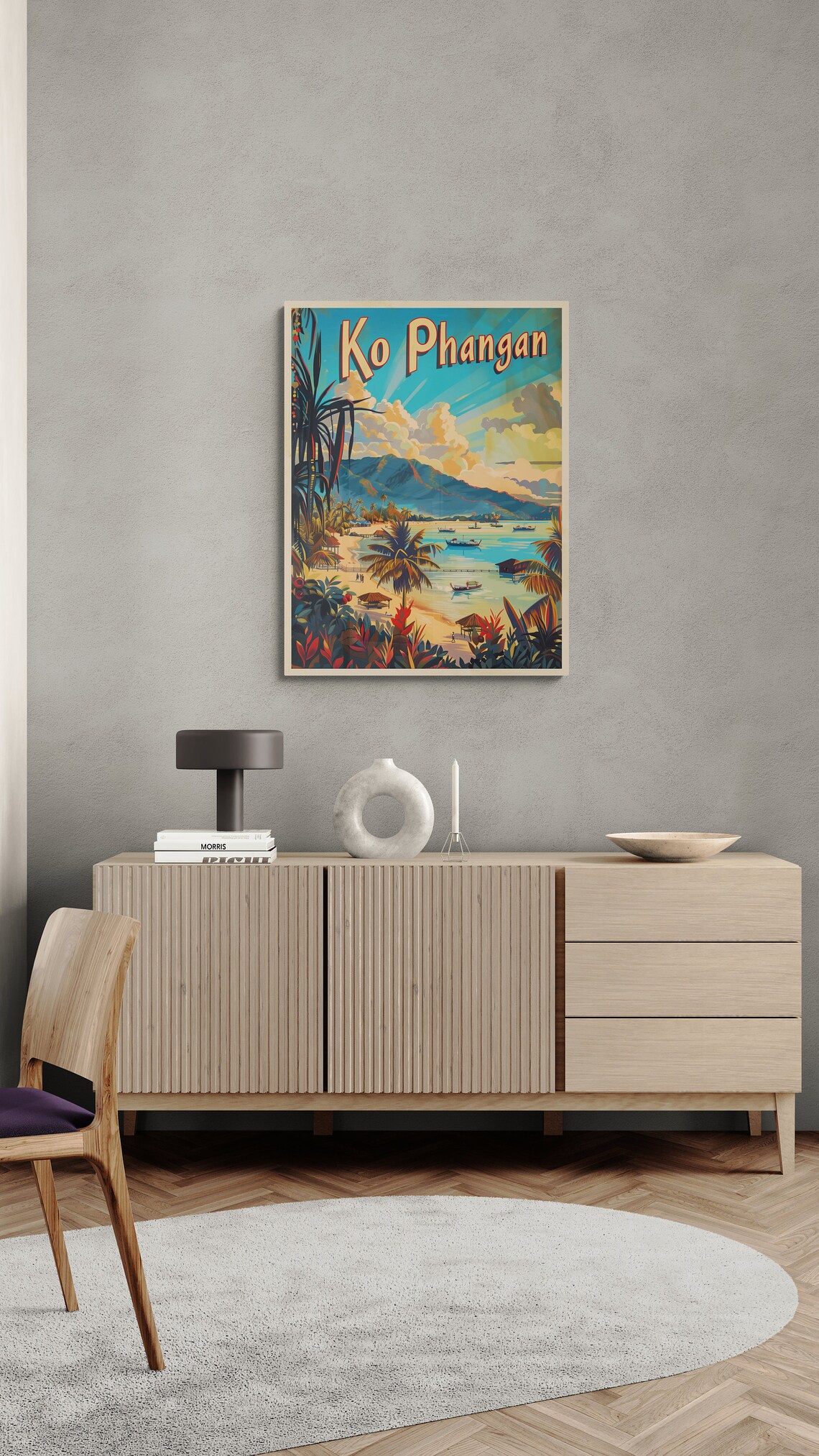 Ko Phangan Tropical Beach Boats Palm Trees Thailand Travel Poster - Image 3
