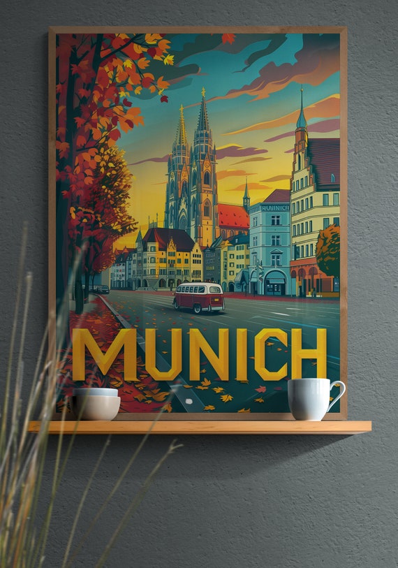 Munich Vintage Poster Colorful Retro Travel Art Home Decor Unique Gift For Art Lovers