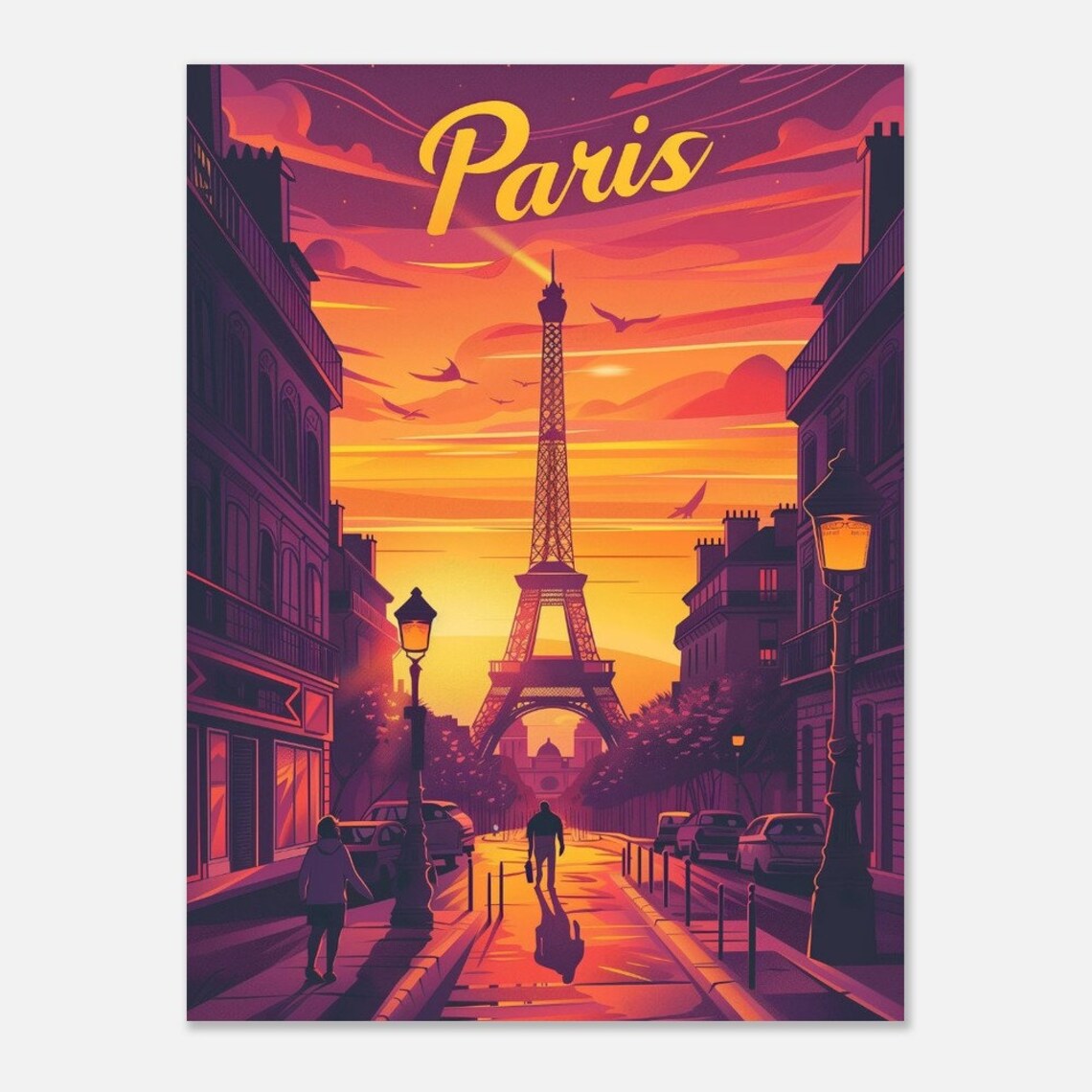 Paris Eiffel Tower Sunset Street Lamplight Vintage Travel Poster - Image 2