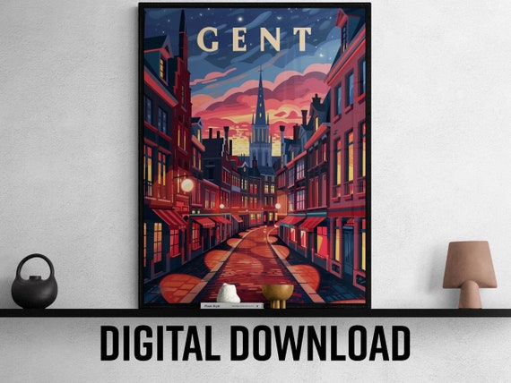 Ghent Travel Poster Vintage Illustration Wall Art Home Dcor For Travel Lovers Unique Gift Idea