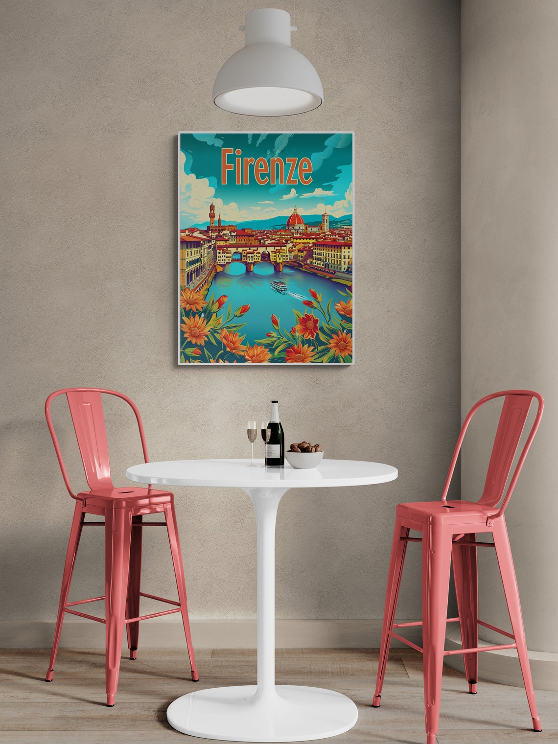 Firenze Duomo Ponte Vecchio Flowers Vintage Italy Poster Art - Image 4