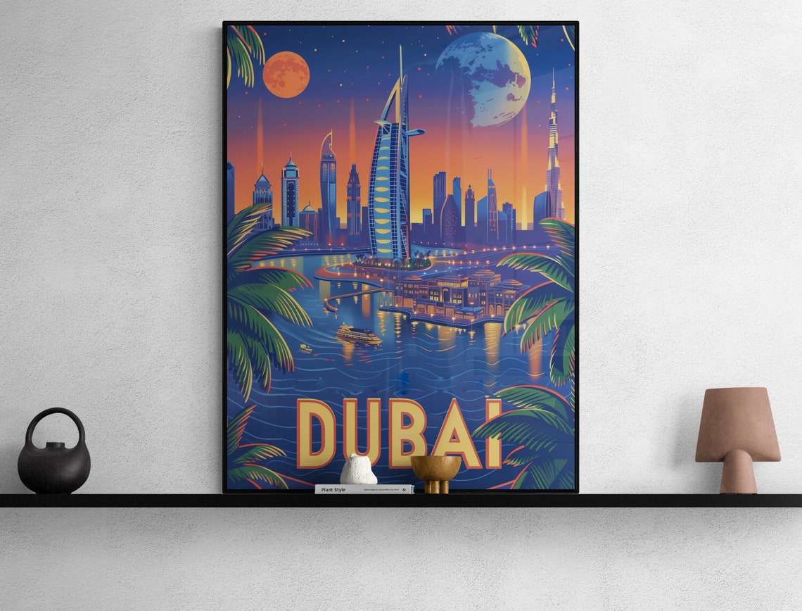 Dubai Burj Al Arab Night Skyline Moonlight City Travel Poster - Image 3