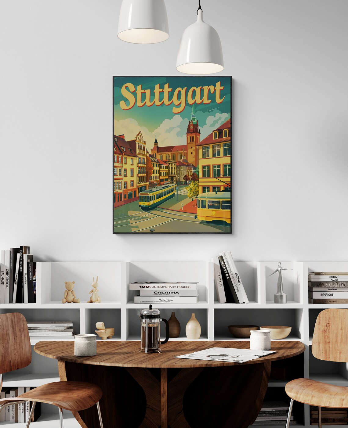 Stuttgart Germany Yellow Tram Church Old Town Vintage Travel Poster - Image 5