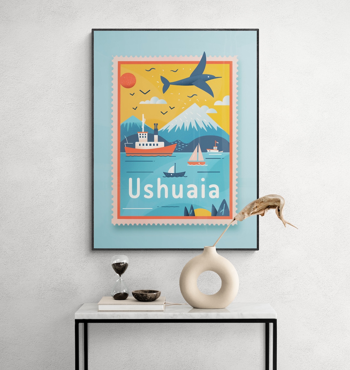 Ushuaia Argentina Ships Mountain Retro Stamp Travel Art Poster - Image 4