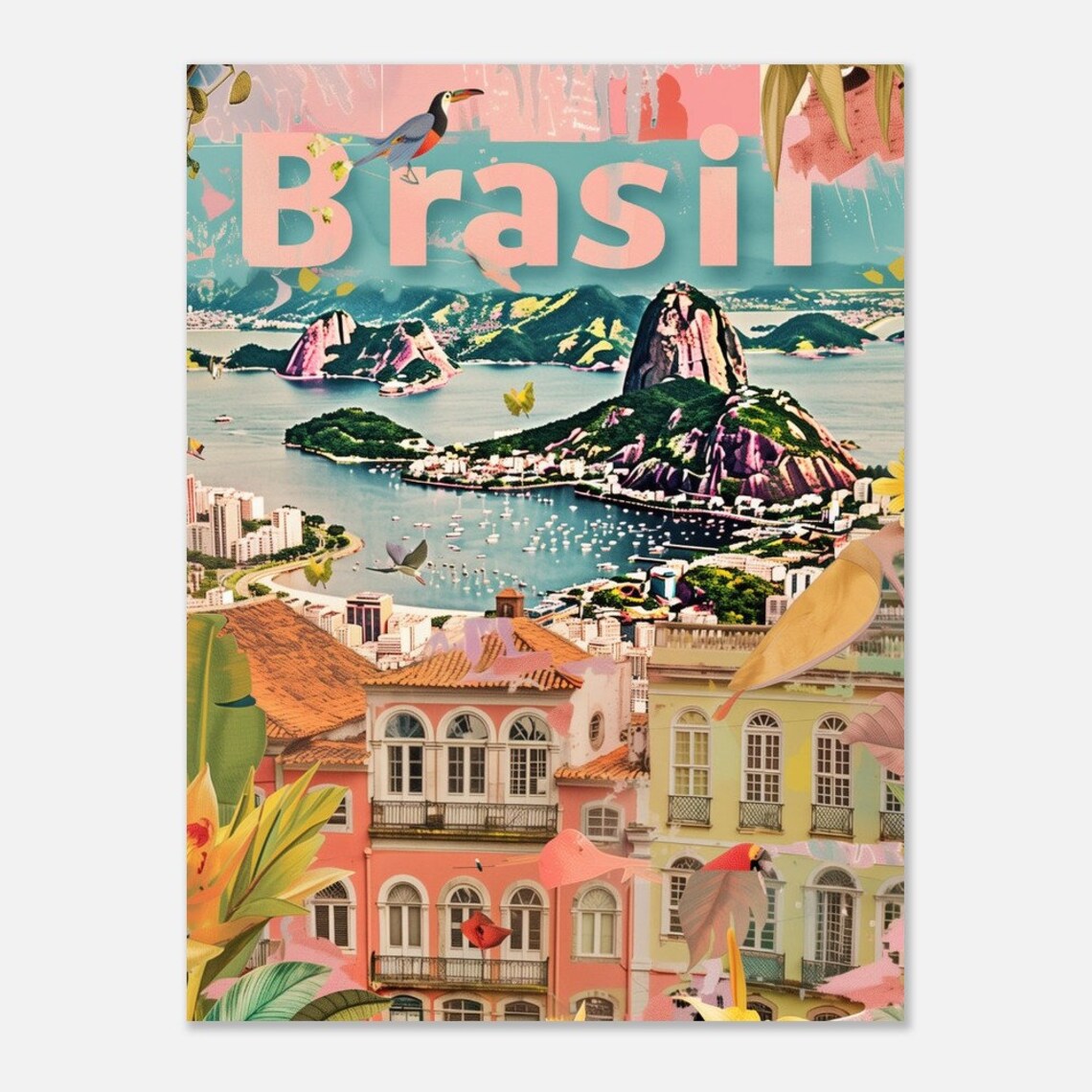 Brasil Rio de Janeiro Sugarloaf Mountain Bay Colorful Travel Poster - Image 2