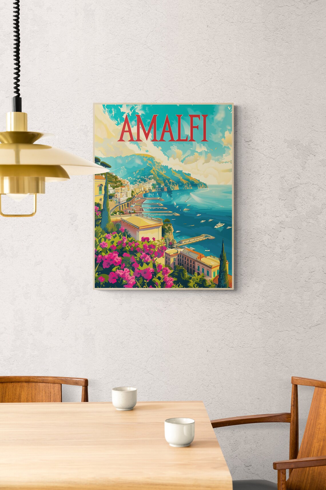 Amalfi Coast Cliffs Bougainvillea Vintage Italian Sea Poster - Image 4