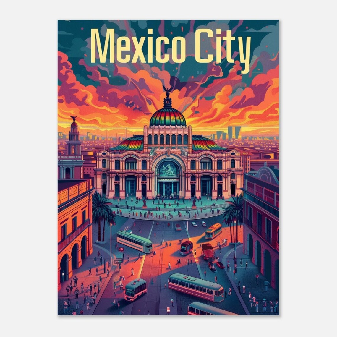 Mexico City Palacio Bellas Artes Sunset Colorful Travel Poster - Image 2