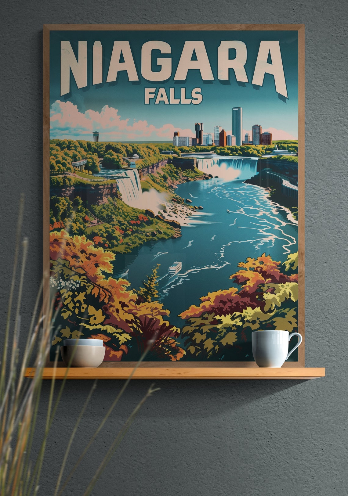 Niagara Falls Scenic Waterfall Skyline Autumn Vintage Travel Poster - Image 3