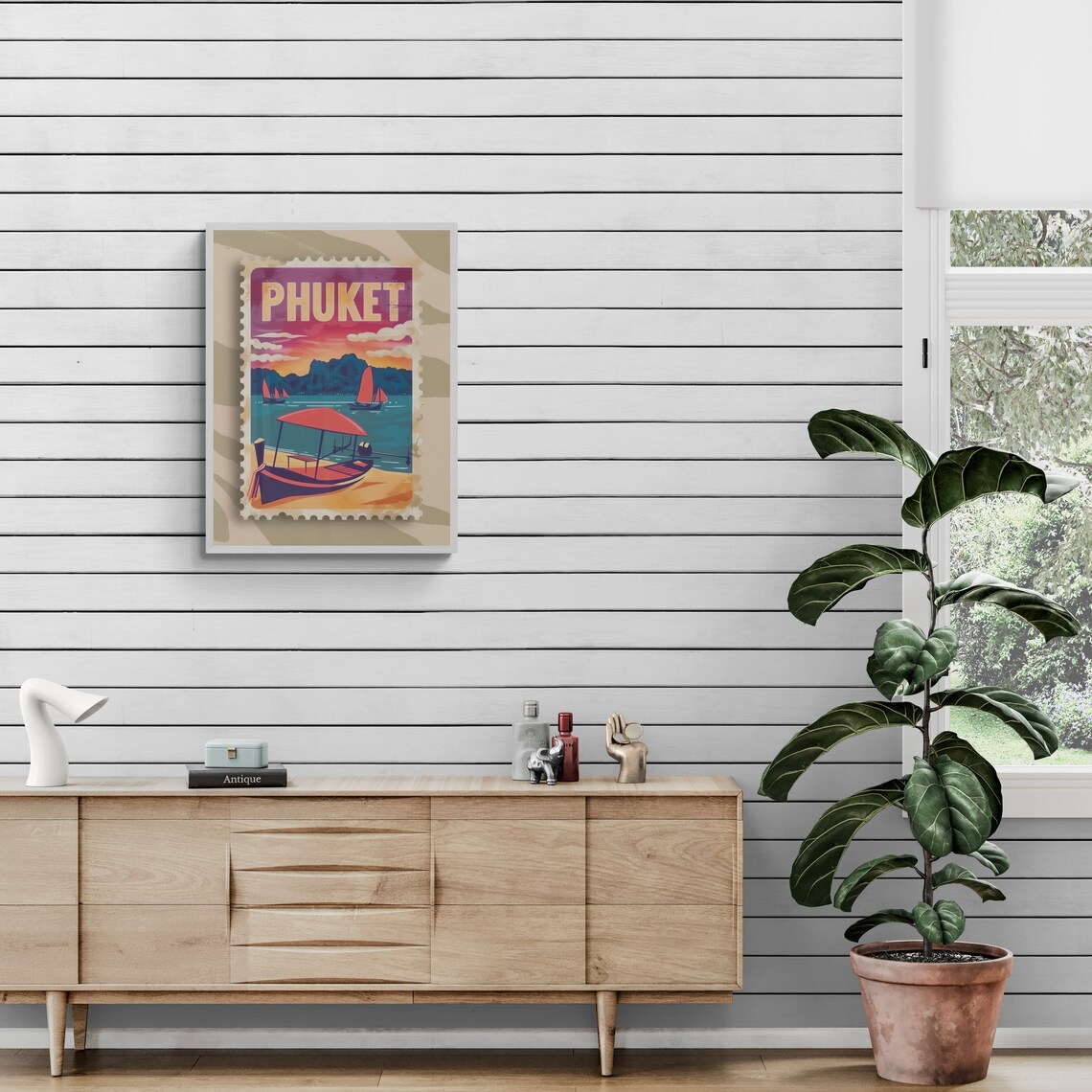 Phuket Thailand Beach Sunset Longtail Boat Stamp Travel Poster - Image 4
