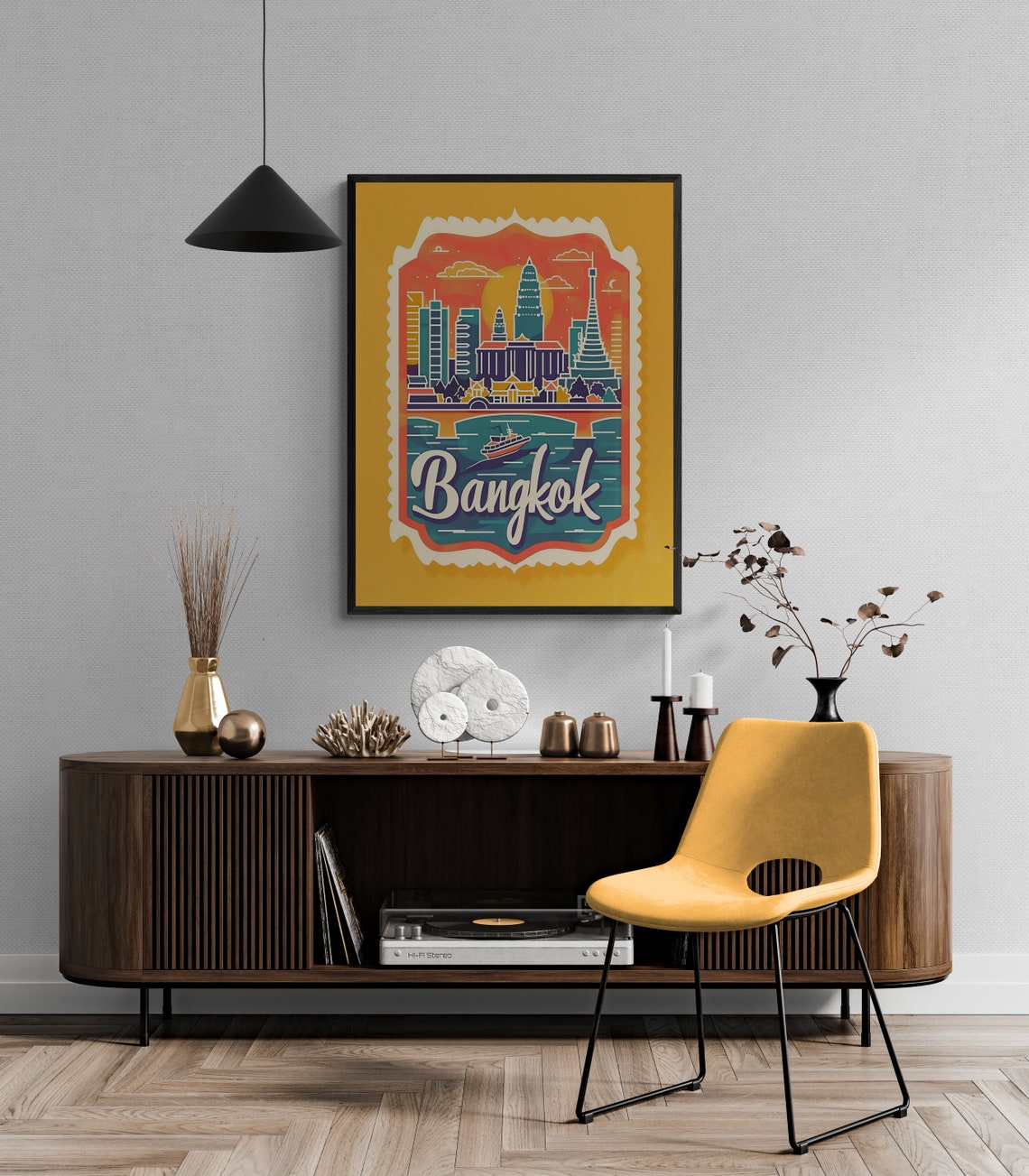 Bangkok Thailand Temples River Boat Vintage Travel Stamp Poster - Image 5
