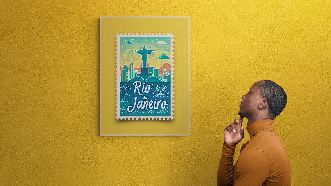 Rio de Janeiro Christ the Redeemer City Skyline Stamp Poster - Image 4
