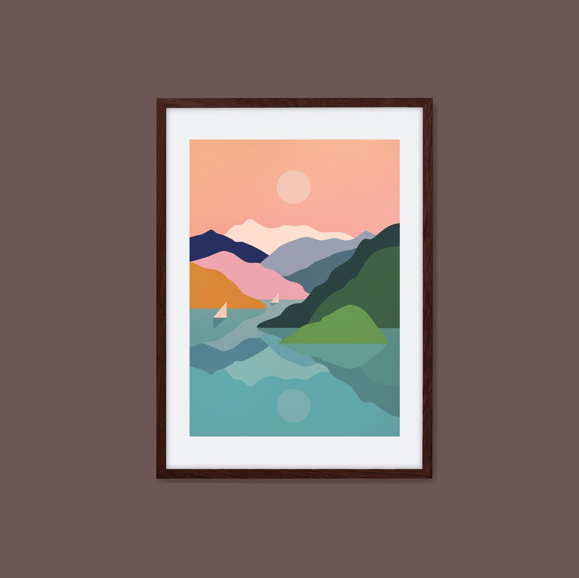 Sailing Away Mountains And Ocean Illustration Art Print - Image 3