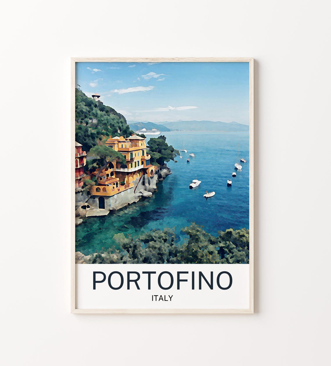 Portofino Travel Print Portofino Wall Art Portofino Poster Portofino Art Print Portofino Artwork Unique Birthday Wedding Gift
