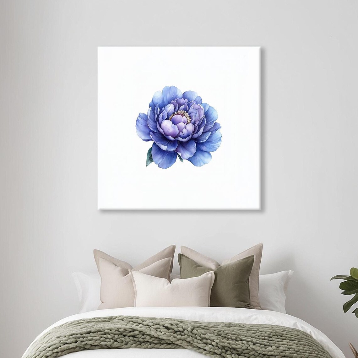 Lavender Blue Peony Watercolor Flower Minimalist Botanical Wall Art