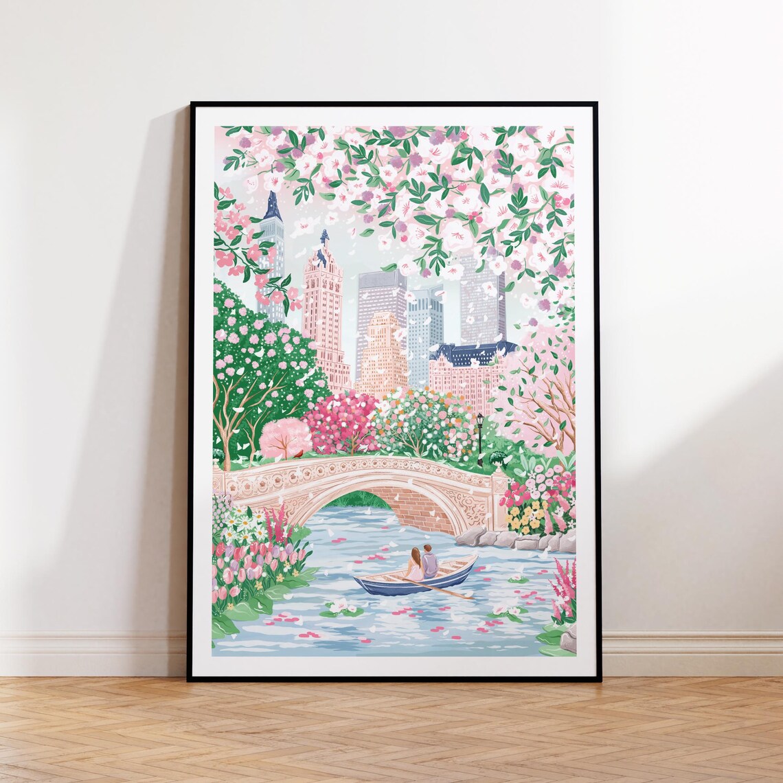 Central Park Bow Bridge Spring Travel Poster