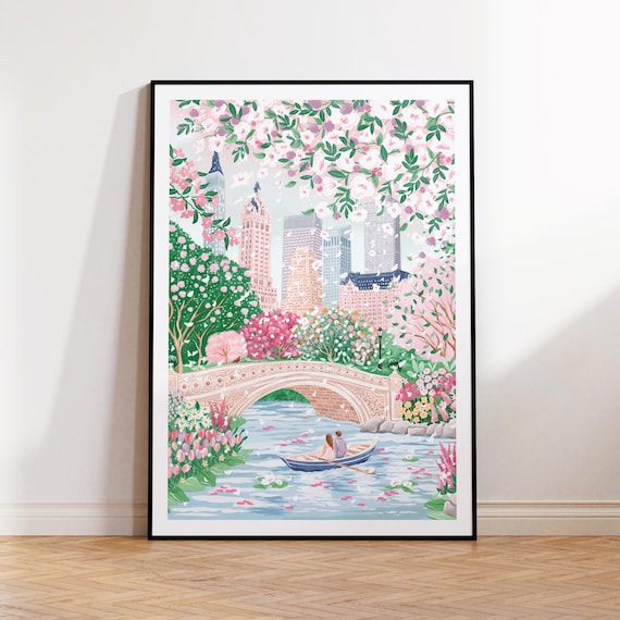 Central Park Bow Bridge Spring Travel Poster